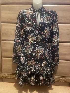 Yumi Kim Black Floral Long-Sleeve Ruffle Mini Dress